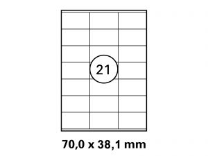 Etiketten auf DIN A4 Bogen, Format: 70x38,1 mm