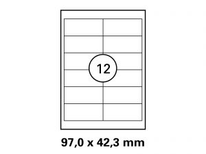 Etiketten auf DIN A4 Bogen, Format 97x42,3 mm
