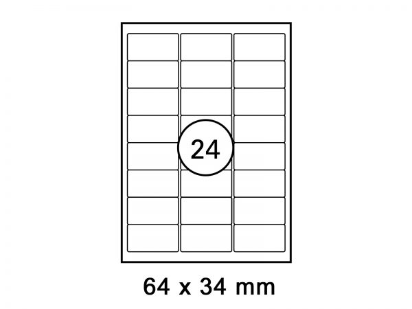 Etiketten auf DIN A4 Bogen, Format: 64x34 mm