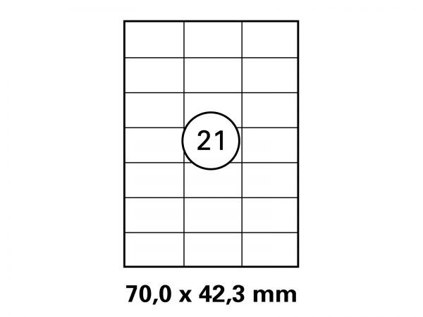 Etiketten auf DIN A4 Bogen, Format: 70x42,3 mm